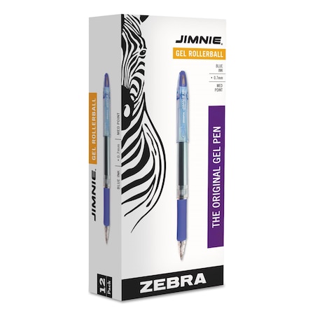 Zebra Pen Jimnie Gel Pen, Stick, Medium 0.7 mm, Blue Ink, Clear/Blue Barrel, PK12 44120